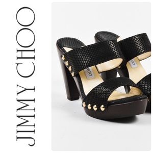 Jimmy Choo Black snake embossed platform mule.